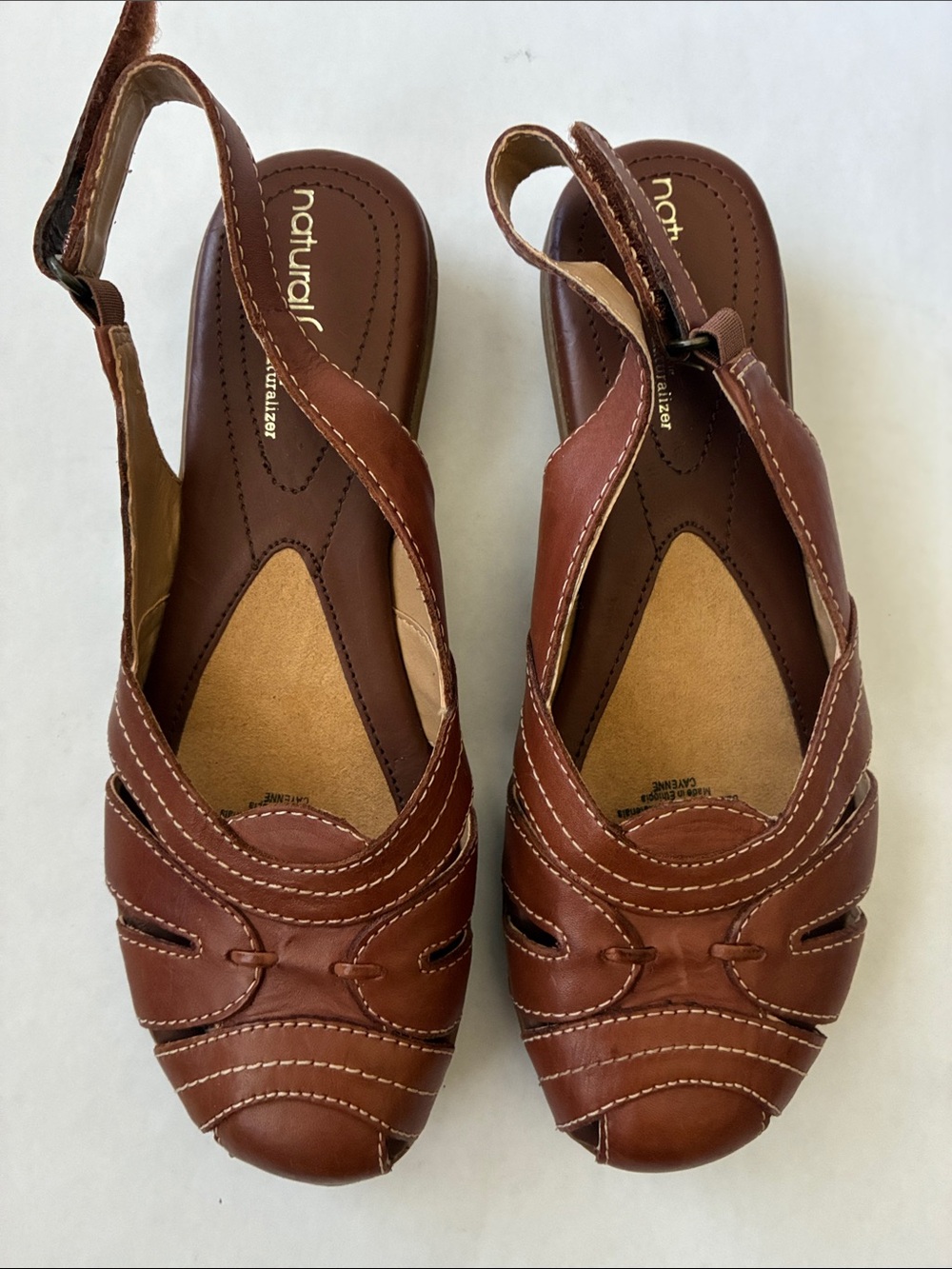 Naturalizer Brown Leather Slingback Sandals with Stitch Detail